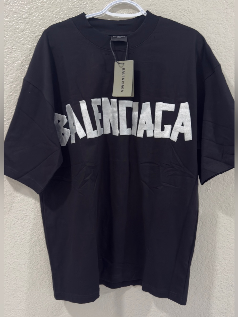 Balenciaga Black Short-Sleeve Tee with White Lettering large oversized like XL